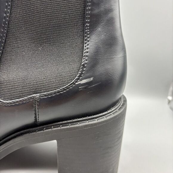 Zara Ankle Boots Women’s Size 40 US 9 Black Leather Pull On Block Heel - Picture 10 of 15